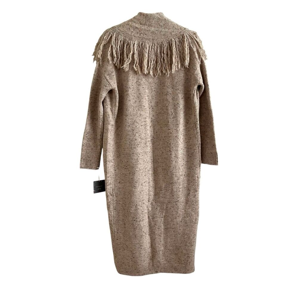 NWT Haute Hippie Fringe Collar Long Cardigan sz XS Beige Duster Boho 70s Western - Picture 3 of 8